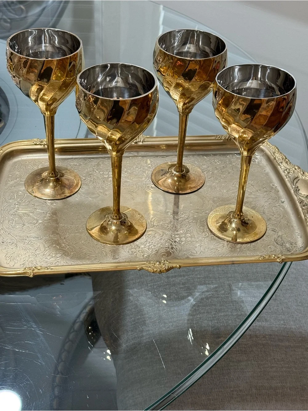 Gold-tone Decorative Wine Goblets set of 4